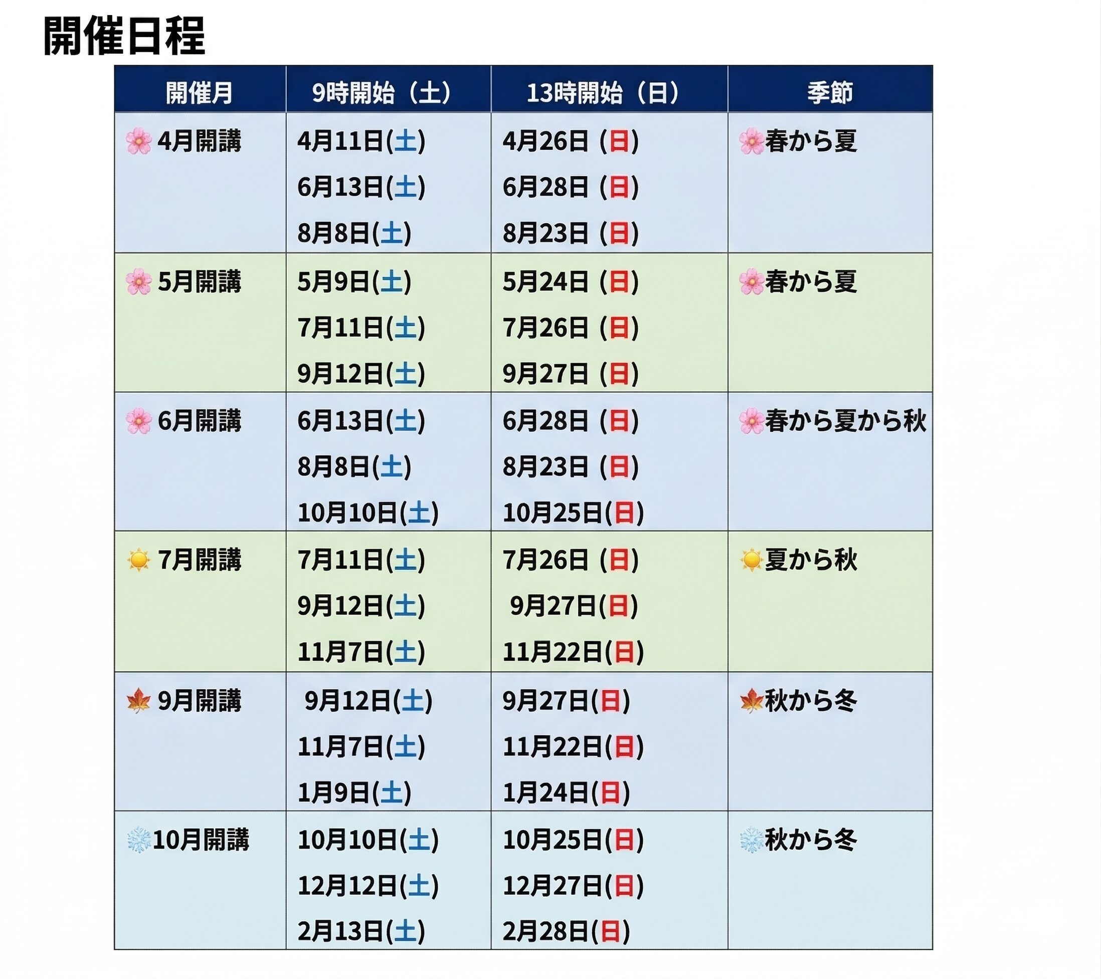 開催日程カレンダー