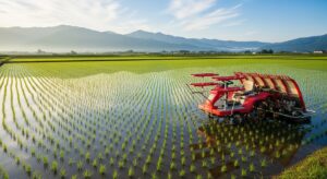 春の田植えシーズンの水田風景