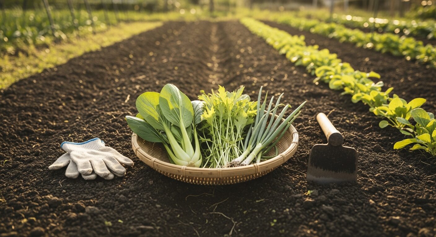 畑で収穫したての野菜のバスケット