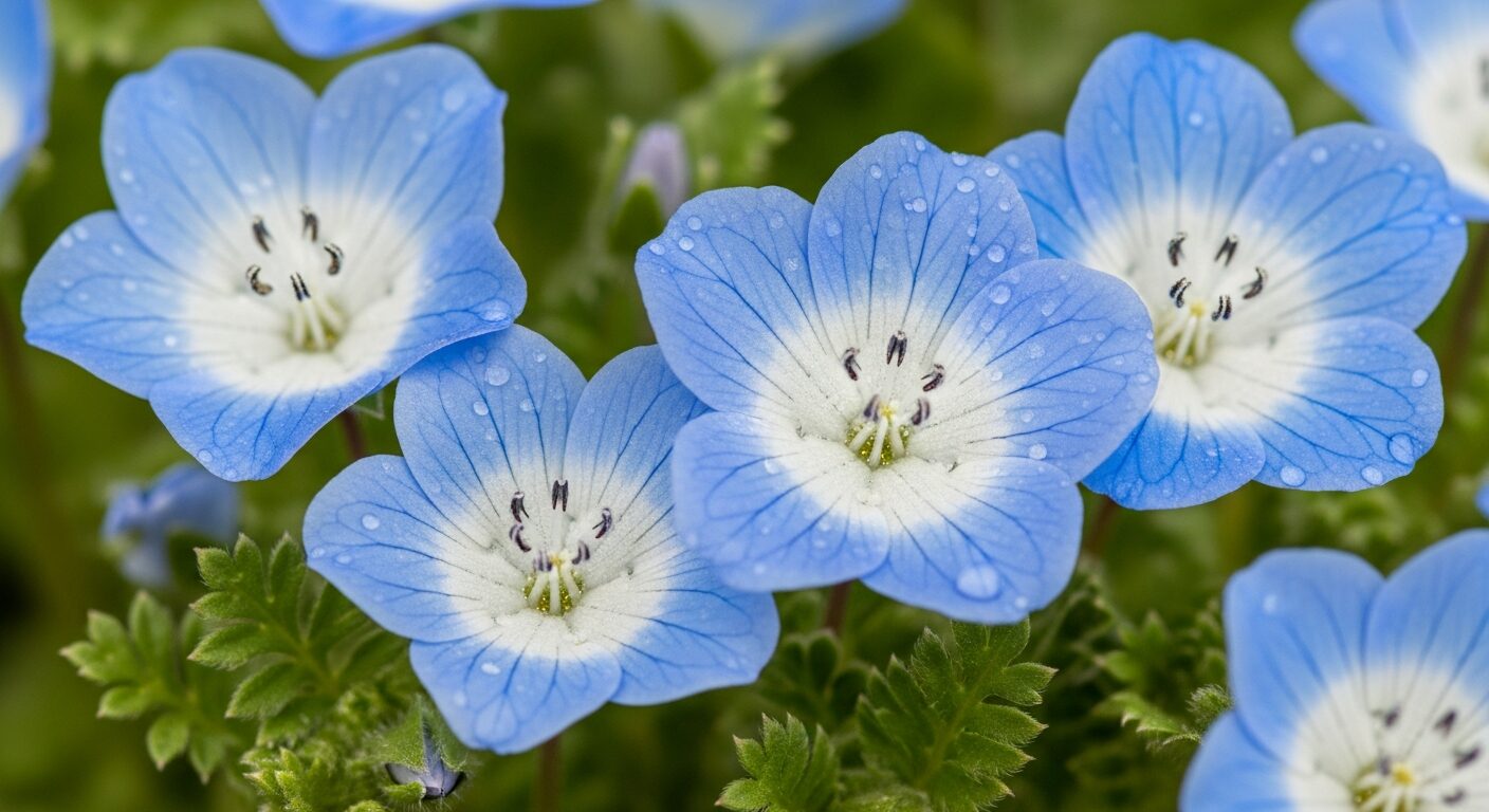 ネモフィラの花のクローズアップ