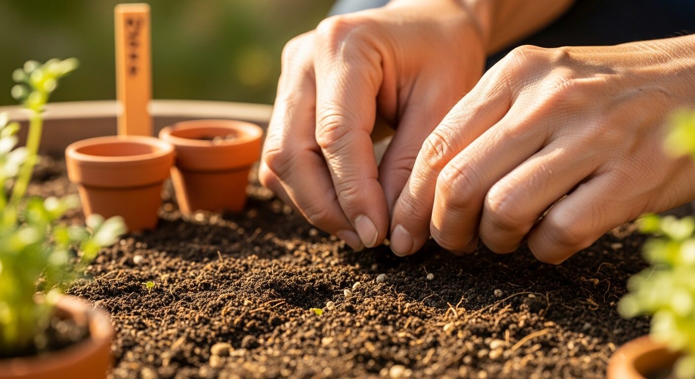 ネモフィラの種まきの様子