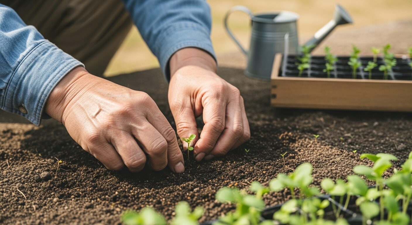 土と植物に触れて整える手元