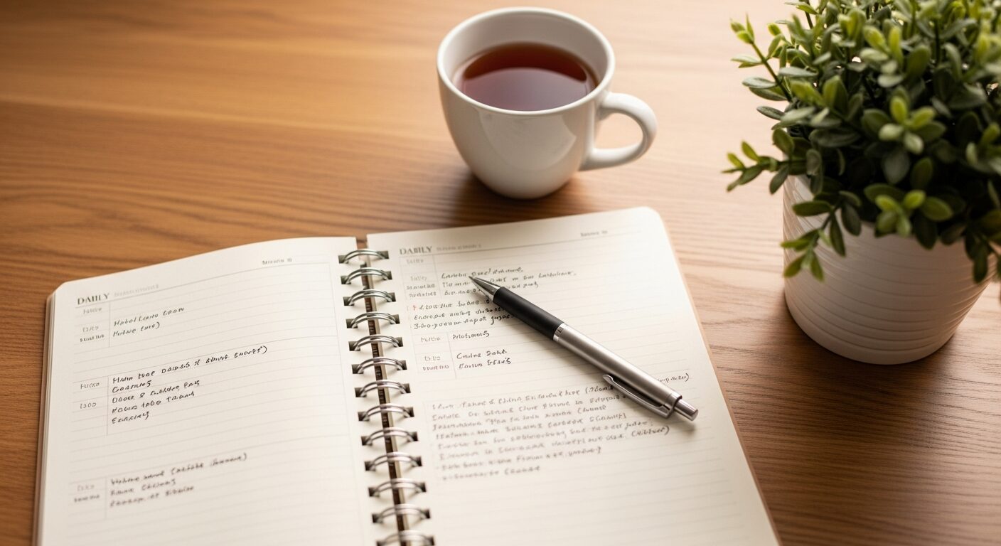 日々のスケジュールを書いた手帳