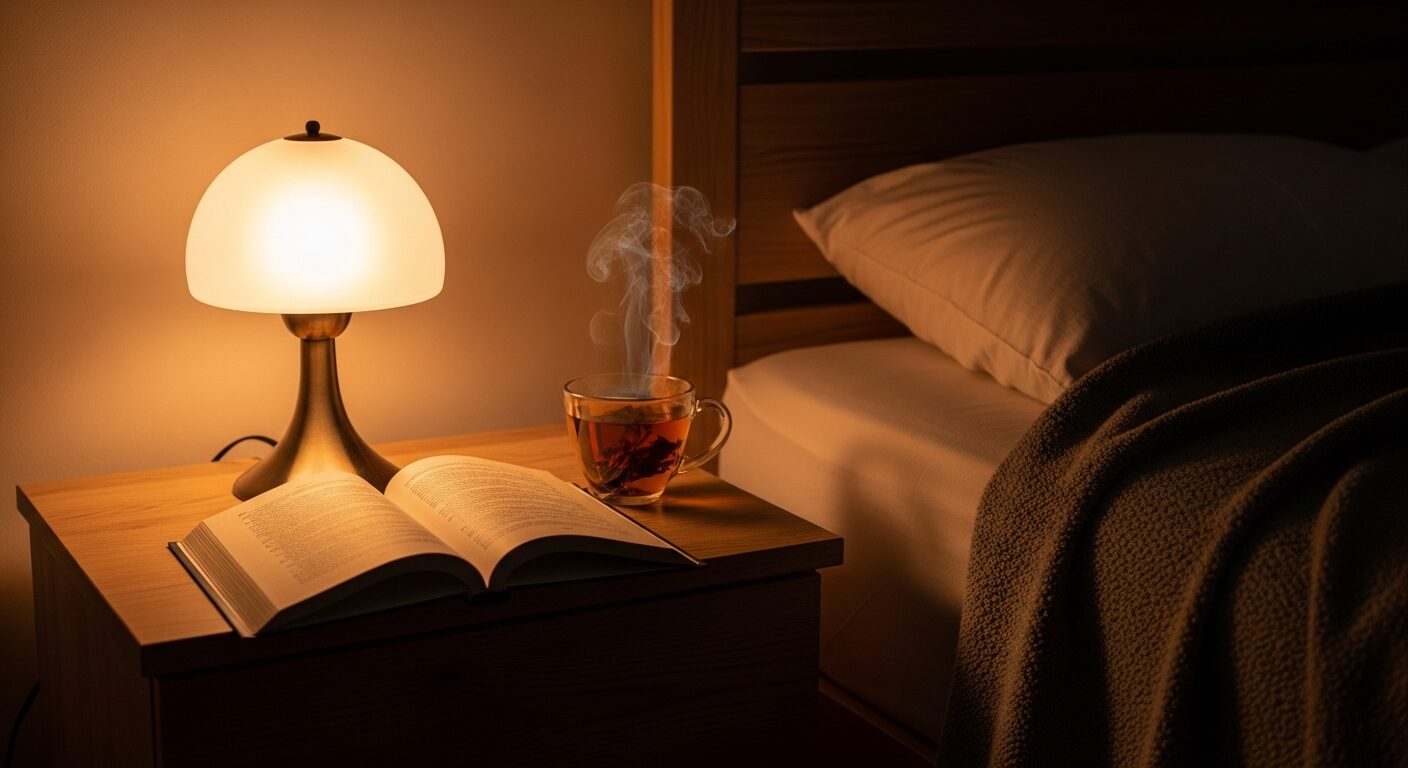 寝る前のぬくもりのある灯りとお茶