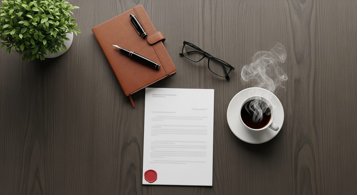 人事担当者の机に置かれた診断書とノート