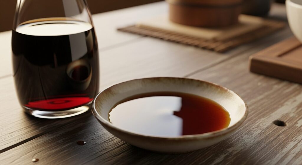 小皿に注がれた醤油と瓶