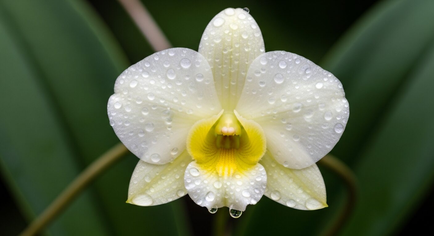 バニラの花。蘭の仲間で人工授粉が必要