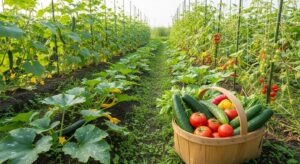 夏の家庭菜園で収穫した夏野菜