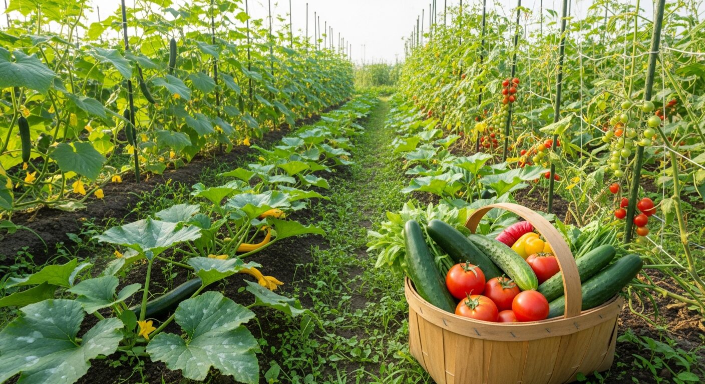 夏の家庭菜園で収穫した夏野菜